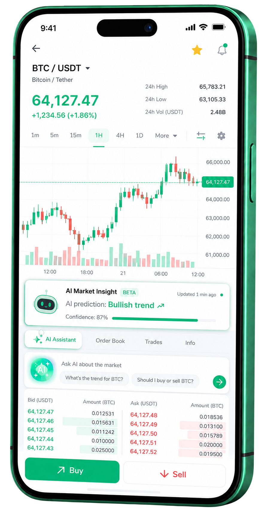 App mobile OxlyrAI per trading in esecuzione su smartphone